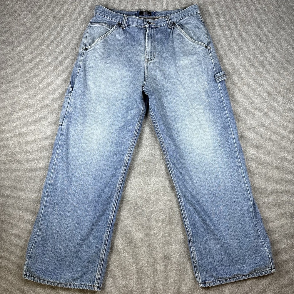 RD Denim  Carpenter Jeans Men's 34 X 30 Light Wash Wide Leg Plaid Lined Y2K SKTR